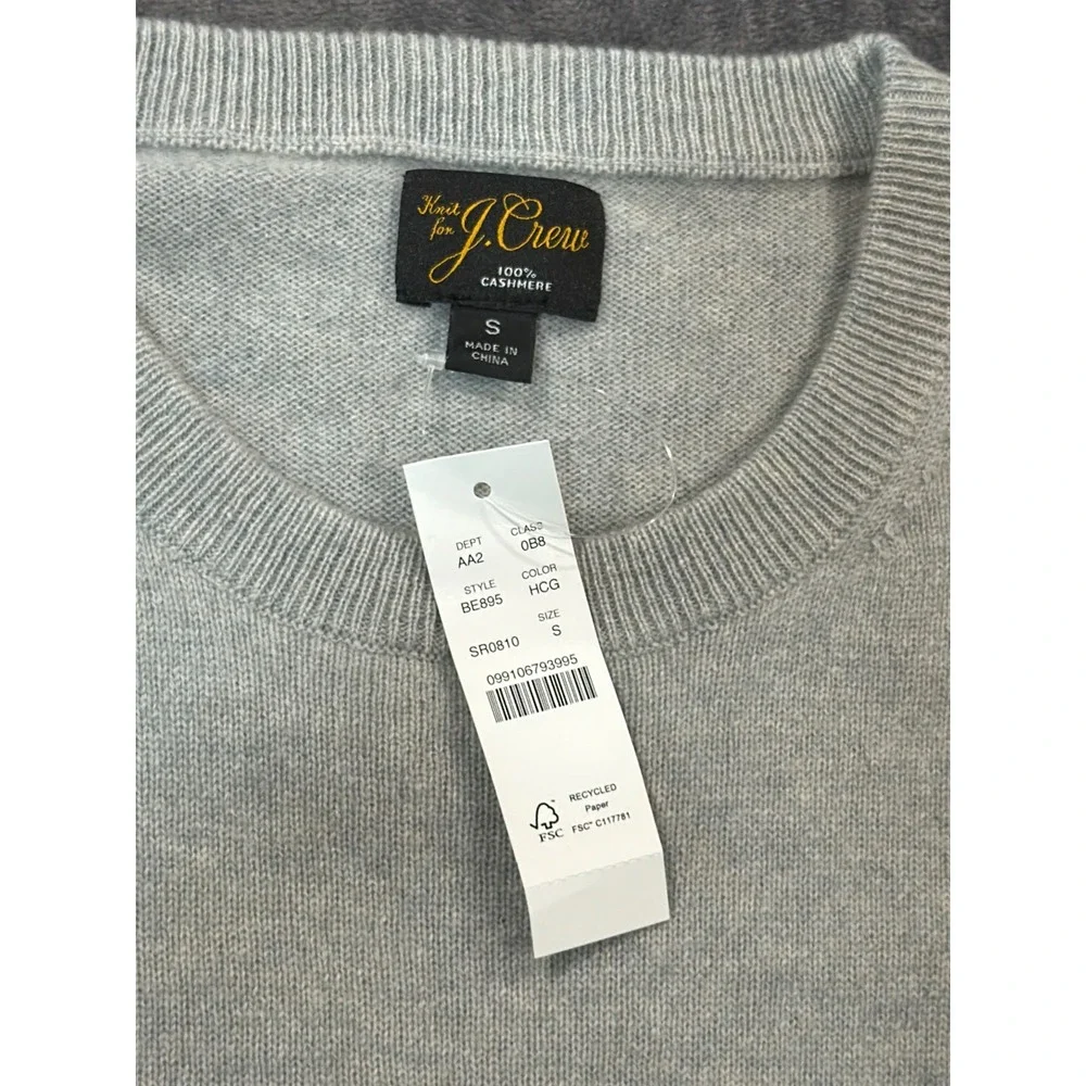NWT J. Crew Cashmere Sweater Mens Light Grey Crewneck BE895 S